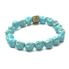 Tyrkenit Schädel handgeschnitzt mit königlichem Mantra Ohm-Armband elastischer Naturstein 8 x 10 mm / 16-17 cm, Stein der jungen Menschen, die nach dem Lebenssinn suchen