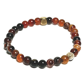 Sardonyx-Armband elastischer Naturstein, Kugel 6 mm / 16-17 cm, Stein des Glücks und der Lebenskraft