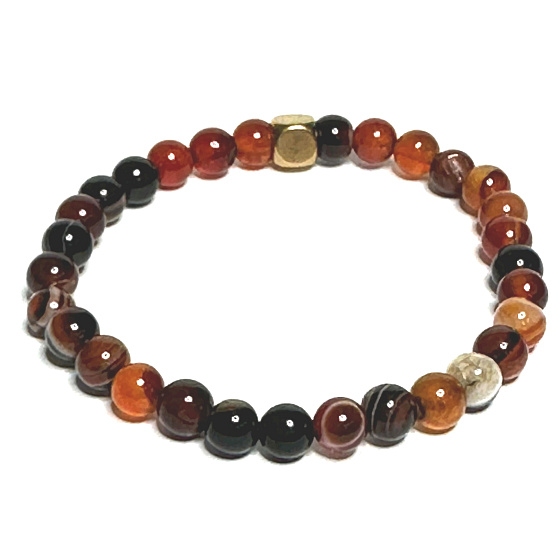 Sardonyx-Armband elastischer Naturstein, Kugel 6 mm / 16-17 cm, Stein des Glücks und der Lebenskraft