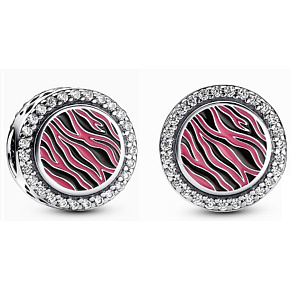 Charm Sterling Silber 925 Charm mit Zebradruck rosa, Perle auf Armband Tier