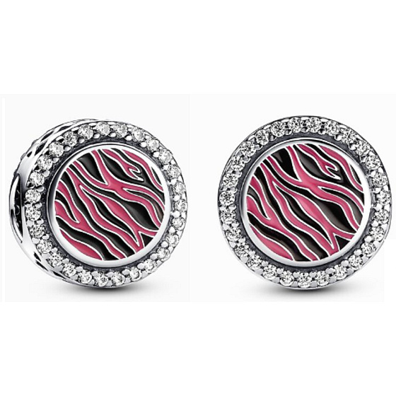 Charm Sterling Silber 925 Charm mit Zebradruck rosa, Perle auf Armband Tier