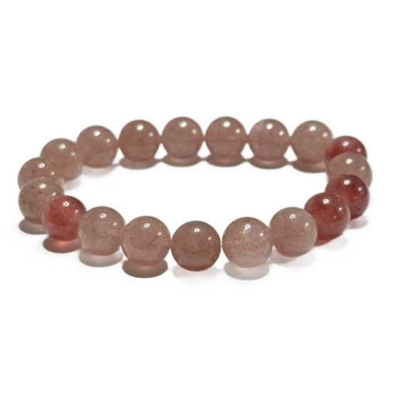 Rosenquarz / Erdbeerquarz Armband elastisch Naturstein, Kugel 10 mm / 16 - 17 cm, der vollkommenste Heiler