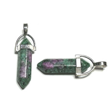 Anyolith / Rubin in Zoisit Pendel Sechseck Anhänger Naturstein 41 x 13 mm, entlastet in Zeiten der Traurigkeit