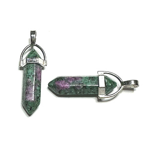 Anyolith / Rubin in Zoisit Pendel Sechseck Anhänger Naturstein 41 x 13 mm, entlastet in Zeiten der Traurigkeit