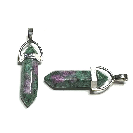 Anyolith / Rubin in Zoisit Pendel Sechseck Anhänger Naturstein 41 x 13 mm, entlastet in Zeiten der Traurigkeit
