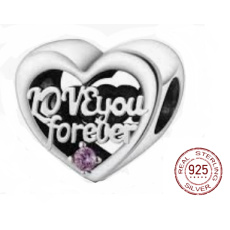 Charm Sterlingové stříbro 925 Srdce a nápis navždy mami - forever Mom + zirkony, korálek na náramek rodina