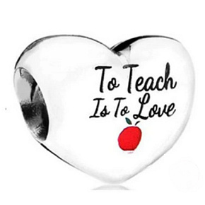Sterling Silber 925 Teacher - Teach with Love, Herzperle am Liebesarmband
