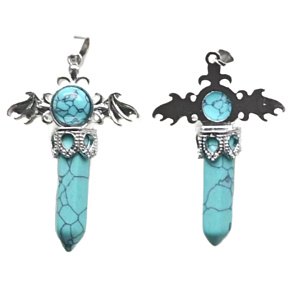 Tyrkenit-Kreuz aus Legierung und Stein 5,3 x 3,7 x 12 mm, Stein der jungen Menschen, sucht Lebensziel