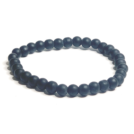 Achat schwarz mattes Armband elastischer Naturstein, Kugel 6 mm / 16 - 17 cm, gibt Mut und Kraft