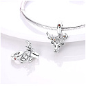 Charms Sterling Silber 925 Hirsch mit Blumen, Tierarmband Anhänger