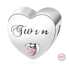 Charm Sterling Silber 925 Zwillingsherz, Perle für Familienarmband