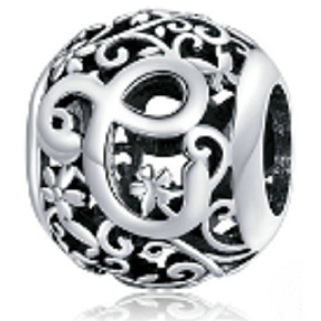 Sterling Silber 925 Magic Alphabet Buchstabe C mit Blumen, Perle für Armband