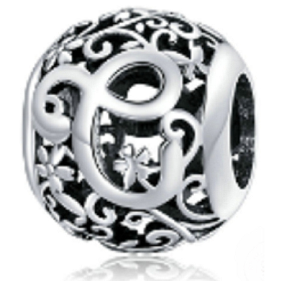 Sterling Silber 925 Magic Alphabet Buchstabe C mit Blumen, Perle für Armband