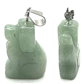 Chalcedon grün Hund Anhänger Naturstein, handgeschliffene Figur 1,8 x 2,5 x 8 mm, Stein der Liebe, Freude