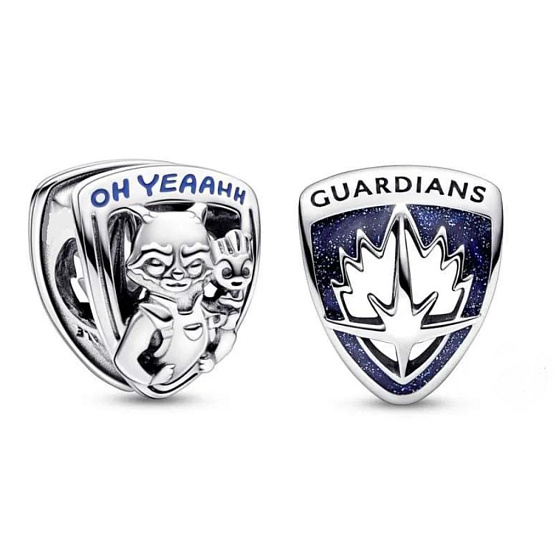 Charms Sterling Silber 925 Marvel Guardians of the Galaxy, Rocket Raccoon und Groot's Emblem, Armband Perle