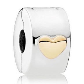 Charm Sterlingsilber 925 Herz vergoldet, Stopper, Clip-Perle für Armband Liebe