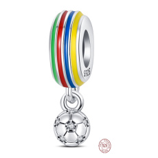 Charme Sterling Silber 925 Euro 2024 Fußball farbig, Perle auf Armband Sport