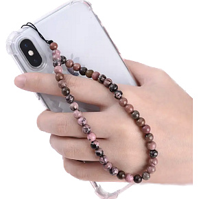 Rhodonit-Anhänger für Handy gegen Verlust, Natursteinperle 6 mm / 28,5 cm, Stein der Vergebung