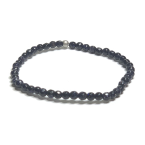 Goldstein blau Avanturin Facettenarmband elastisch, Kunststeinkugel 4 mm / 16 - 17 cm, Schmuckstein