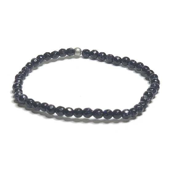 Goldstein blau Avanturin Facettenarmband elastisch, Kunststeinkugel 4 mm / 16 - 17 cm, Schmuckstein