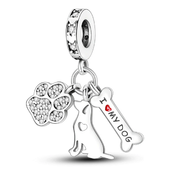 Sterling Silber 925 Ich liebe meinen Hund, 3in1 Haustier-Armband-Anhänger