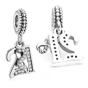 Charme Sterling Silber 925 21 Jahre Liebe, 2in1 Jahrestag Armband Anhänger