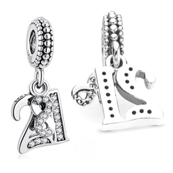 Charme Sterling Silber 925 21 Jahre Liebe, 2in1 Jahrestag Armband Anhänger