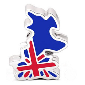Charm Sterlingsilber 925 England Flagge - Karte, Perle für Reise-Armband