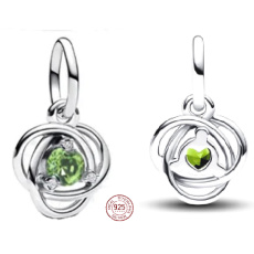 Charme Sterling Silber 925 Grünes Licht Kreis der Ewigkeit August, Anhänger am Armband Symbol