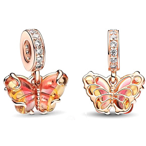 Charms Sterling Silber 925 Freiheit als Schmetterling Muranoglas Tierarmband Anhänger