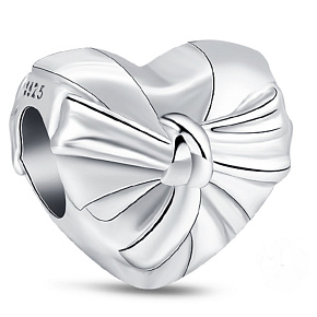Sterling Silber 925 Herz mit schillernder Schleife, Liebesperle am Armband