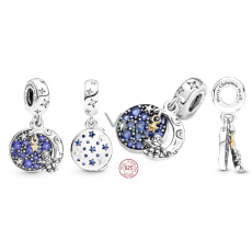 Charm Sterling Silber 925 Weihnachtsmann auf dem Mond 2in1, Weihnachtsarmband-Anhänger