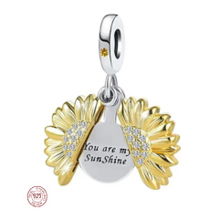Charms Sterling Silber 925 Blühende Sonnenblume vergoldet mit Aufschrift - You are my sunshine, aufklappbarer Armbandanhänger Liebe
