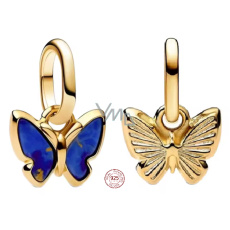 Charm Sterlingové stříbro 925 Mini medailon Motýl, modrý malý, pozlacený, přívěsek na náramek zvíře