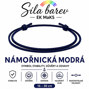 Šňůrkový náramek Síla barev – Námořnická modrá | Symbol stability, důvěry a odvahy | nastavitelný 16 - 30 cm
