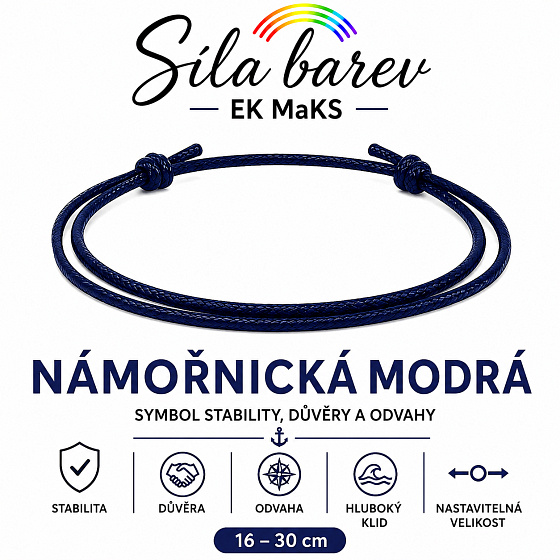 Šňůrkový náramek Síla barev – Námořnická modrá | Symbol stability, důvěry a odvahy | nastavitelný 16 - 30 cm