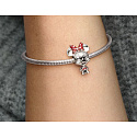 Charm Sterling Silber 925 Disney Minnie Mouse Maus mit Polka Dot Kleid und Schleife, Perle am Armband