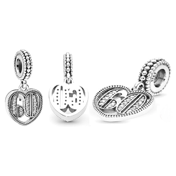 Sterling Silber 925 60 Jahrestag, Herz-Anhänger am Armband