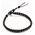 Obsidian Lederarmband Naturstein, handgefertigt, Schließe, Kugel 4 mm / 17 - 23 cm, Rettungsstein