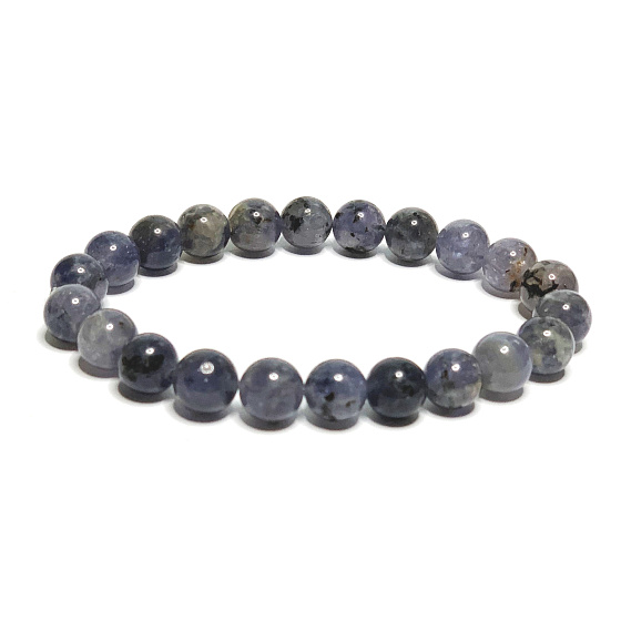 Iolith / Cordierit Armband elastischer Naturstein, Kugel 8 mm / 16 - 17 cm