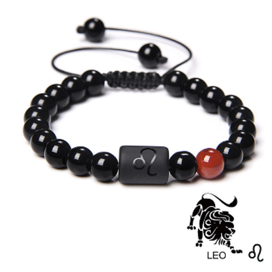 Onyx Sternzeichen Löwe, Natursteinarmband, 8mm Kugel/ verstellbare Größe, Lebenskraftstein