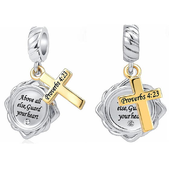 Sterling Silber 925 Religiöse Sprüche Sprüche 4:23, 2in1 Anhänger für Armband