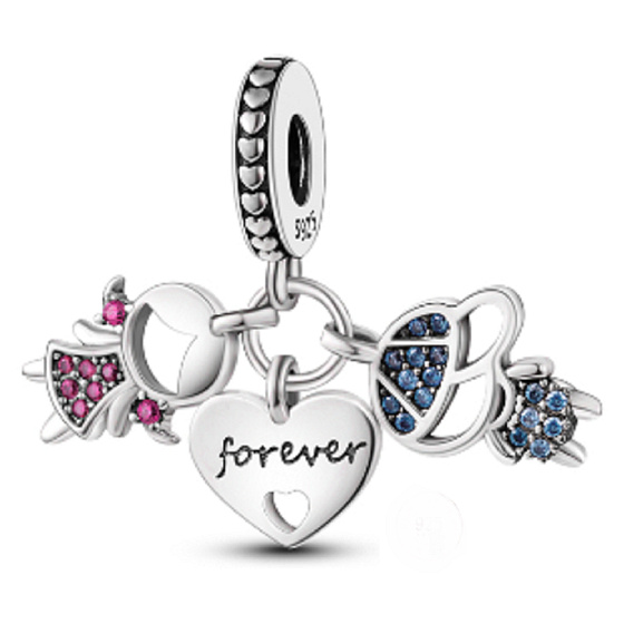 Charme Sterling Silber 925 Geschwister Tochter Sohn 3in1, Anhänger am Armband Familie