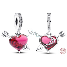 Charm Sterling Silber 925 Rotes Herz und Pfeil Muranoglas, Liebesarmband-Anhänger Charm Sterling Silber 925 Rotes Herz und Pfeil Muranoglas, Liebesarmband-Anhänger