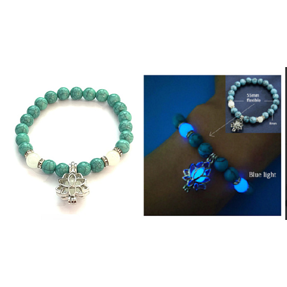 Tyrkenit, blau im Dunkeln leuchtend, elastisches Armband, Kugel 8 mm / 16 - 17 cm, Stein der jungen Menschen, sucht das Lebensziel