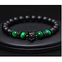 Lava schwarz + Tigerauge grün + Wolfskopf Armband elastisch Naturstein, Kugel 8 mm / 21 cm