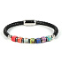 Chakra-Armband Natursteinwürfel, echtes schwarzes Leder 20 cm mit silbernem Griff