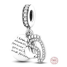 Sterling Silber 925 Ich liebe dich immer und für immer - Fußabdrücke, 2in1 Anhänger für Armband Familie