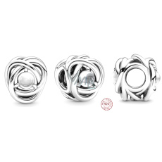 Charme Sterling Silber 925 Infinity Kreis der Ewigkeit April weiß - klar, Perle für Armband