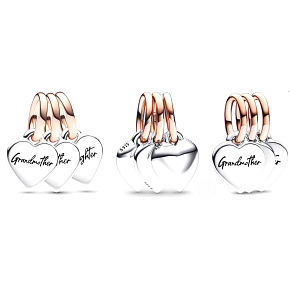 Sterling Silber 925 Sharable Charm Großmutter, Mutter und Tochter - Familie Generation Herzen 3in1, Anhänger Armband